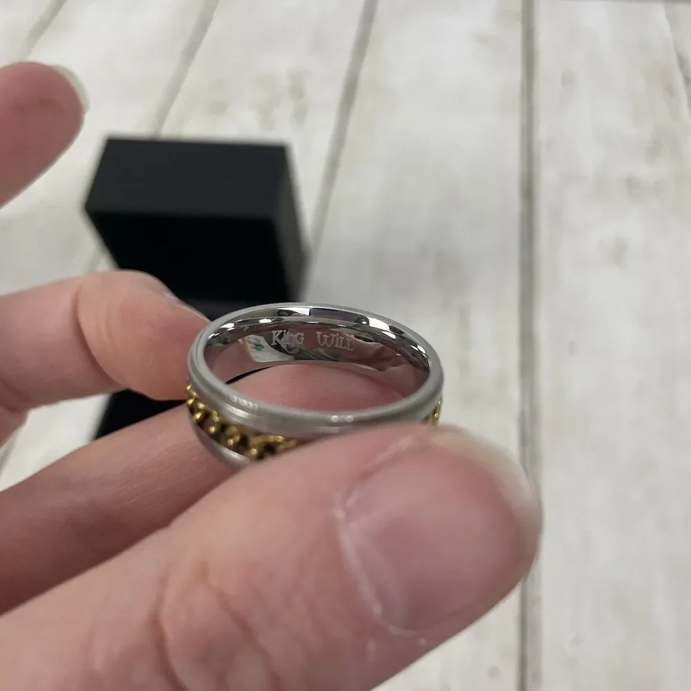 King Will Silver & Gold Tone Intertwine 8mm Spinner Ring sz 13